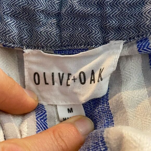 OLIVE + Oak blue and white striped cotton shark bite 3/4 button front tunic top - Picture 5 of 8